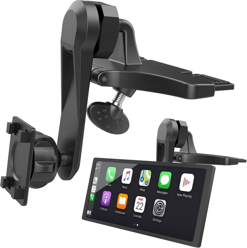 SkyTitan CD Slot Car Mount for Portable CarPlay Screens with Extension Arm, Adjustable Angles, Low Profile, Integrated Mounting Solution for in-Car Android Display Monitors (4-Tab Bracket Mount) - Image 1